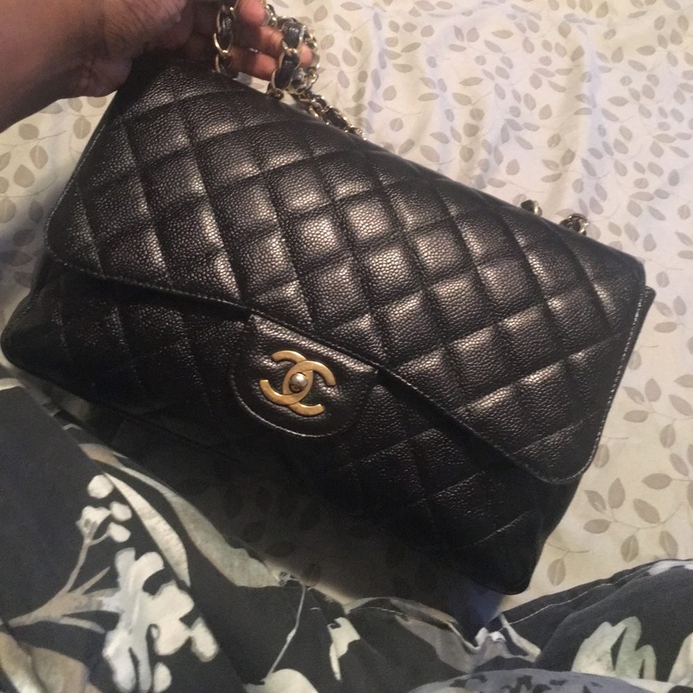 Chanel jumbo single flap caviar leather